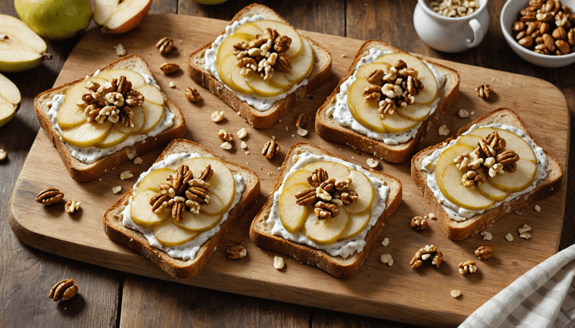 découvrez nos tartines gourmandes alliant poire juteuse, noix croquantes et onctueux gorgonzola pour une explosion de saveurs à chaque bouchée.