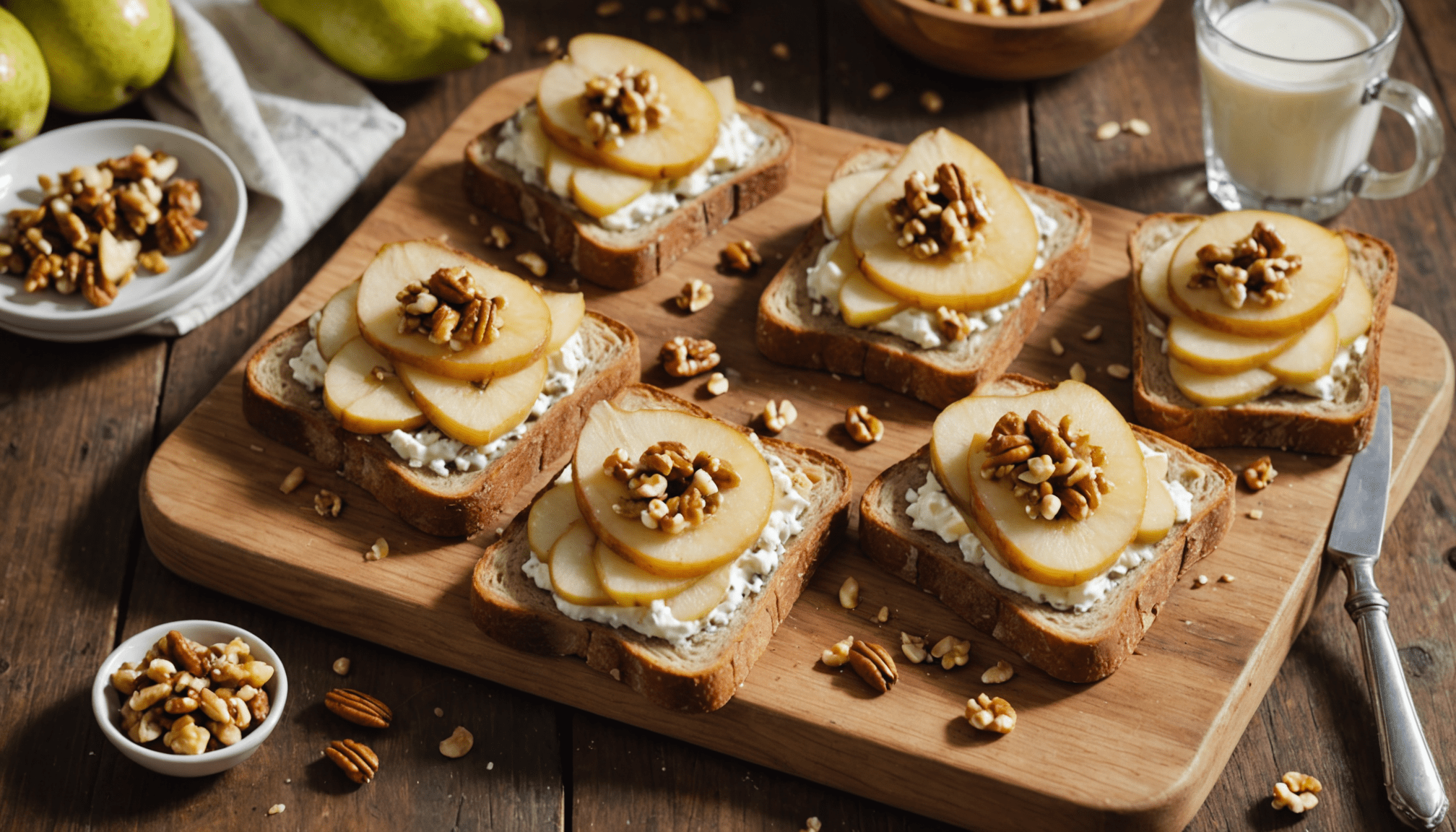 découvrez nos tartines gourmandes alliant la douceur de la poire, le croquant des noix et la richesse du gorgonzola pour une explosion de saveurs.