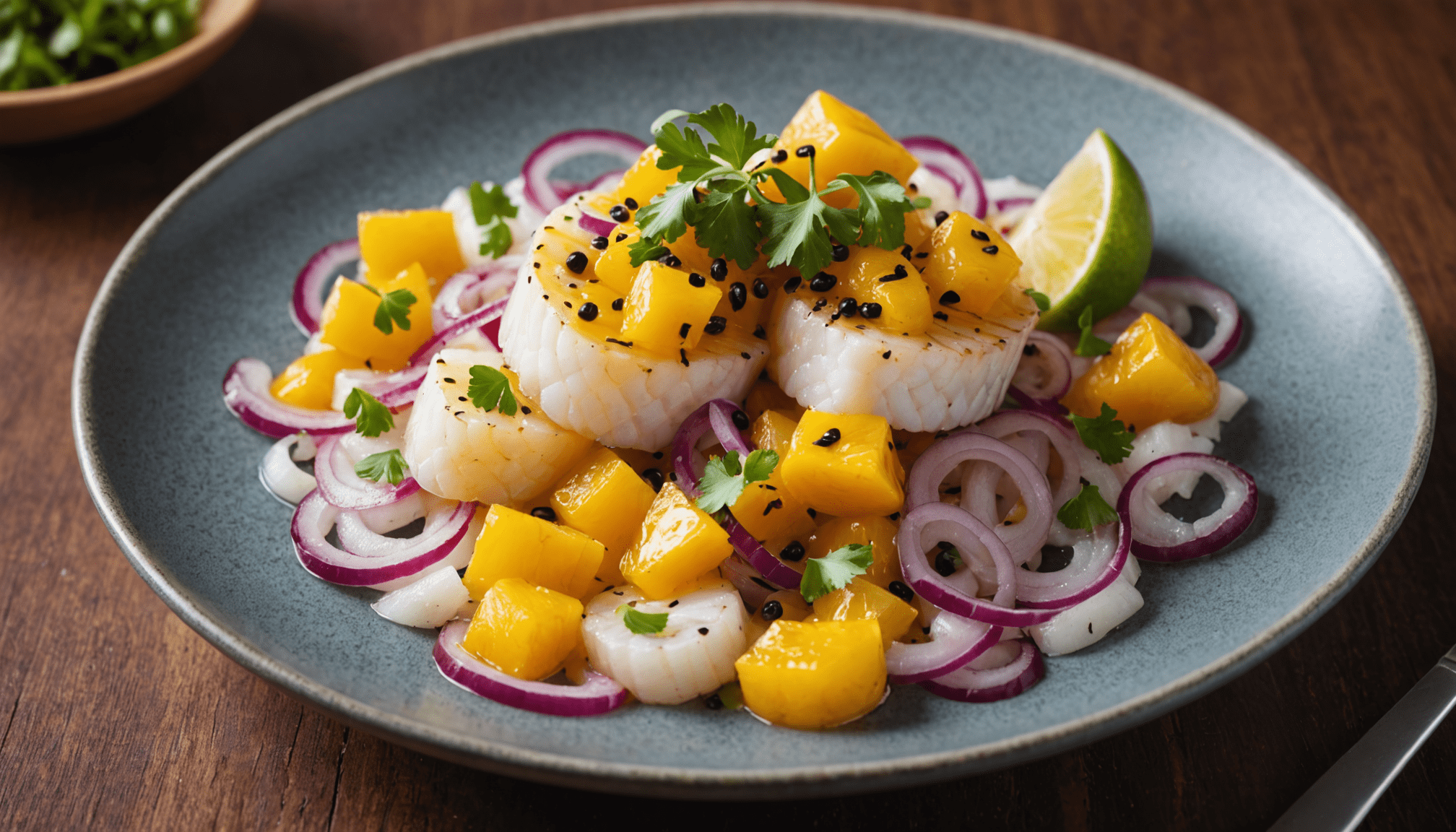 découvrez une recette fraîche et exotique de ceviche de cabillaud à la passion et aux oignons rouges, alliant douceur fruitée et saveurs acidulées pour un plat léger et savoureux.
