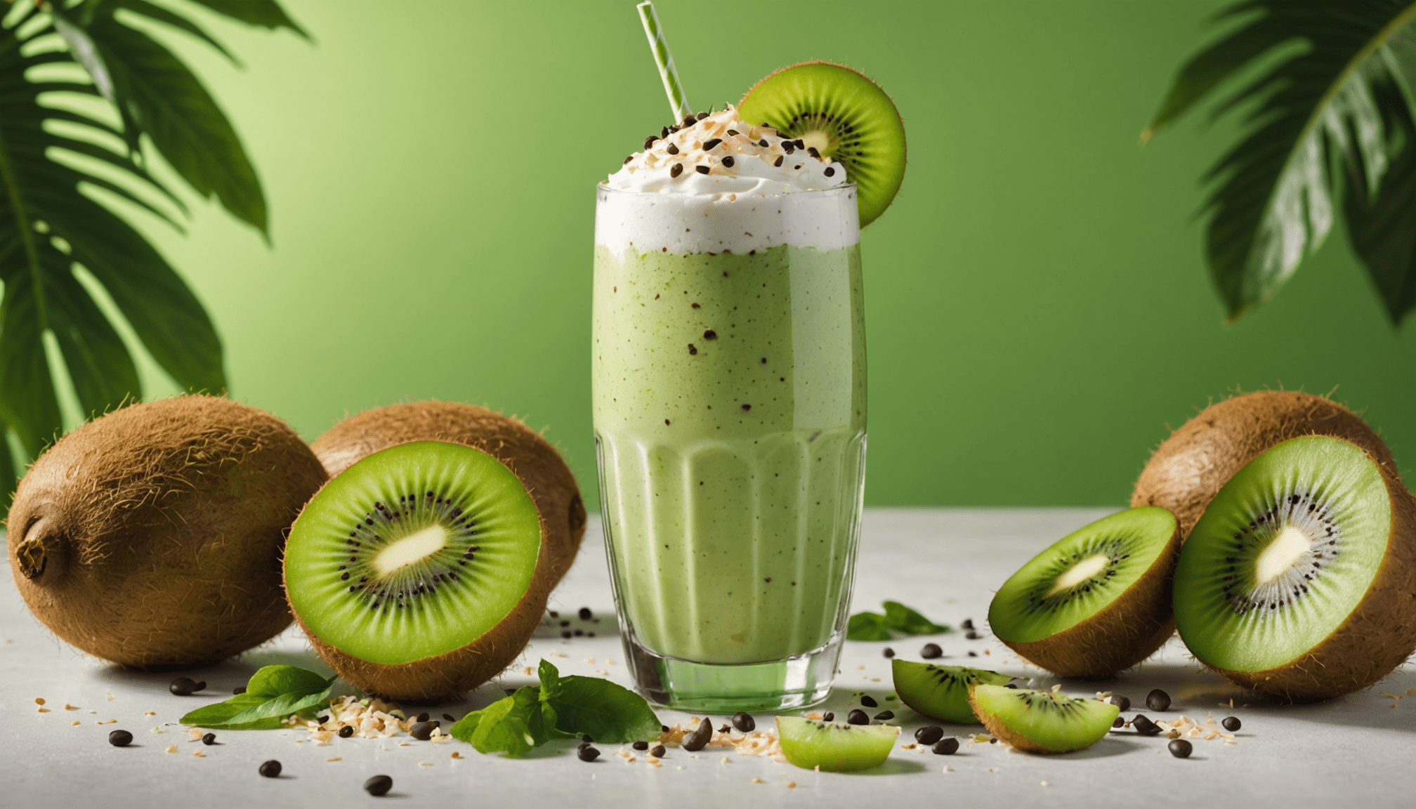 découvrez notre milkshake exotique alliant la fraîcheur acidulée du kiwi à la douceur crémeuse de la noix de coco pour une expérience gustative unique et rafraîchissante.