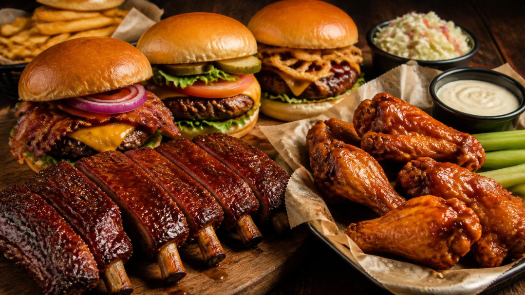 Burgers, ribs, chicken wings